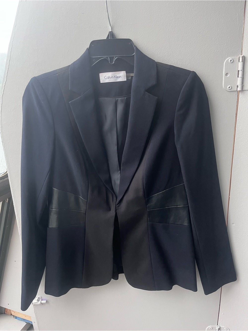 Calvin Klein Blue Women's Tailored Blazer with leather Accents